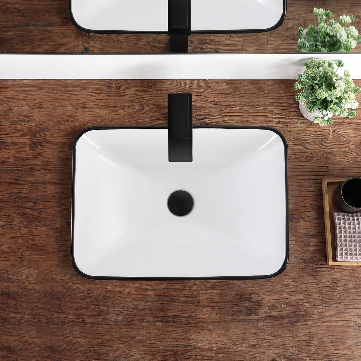 Bathroom Vessel Sink 16.7" X 12.6" Semi Recessed Bathroom Sink Rectangular Drop In Bathroom Sinks with Overflow White Ceramic Vessel Sinks for Bathroom Modern Above Counter Basin Vanity Sink