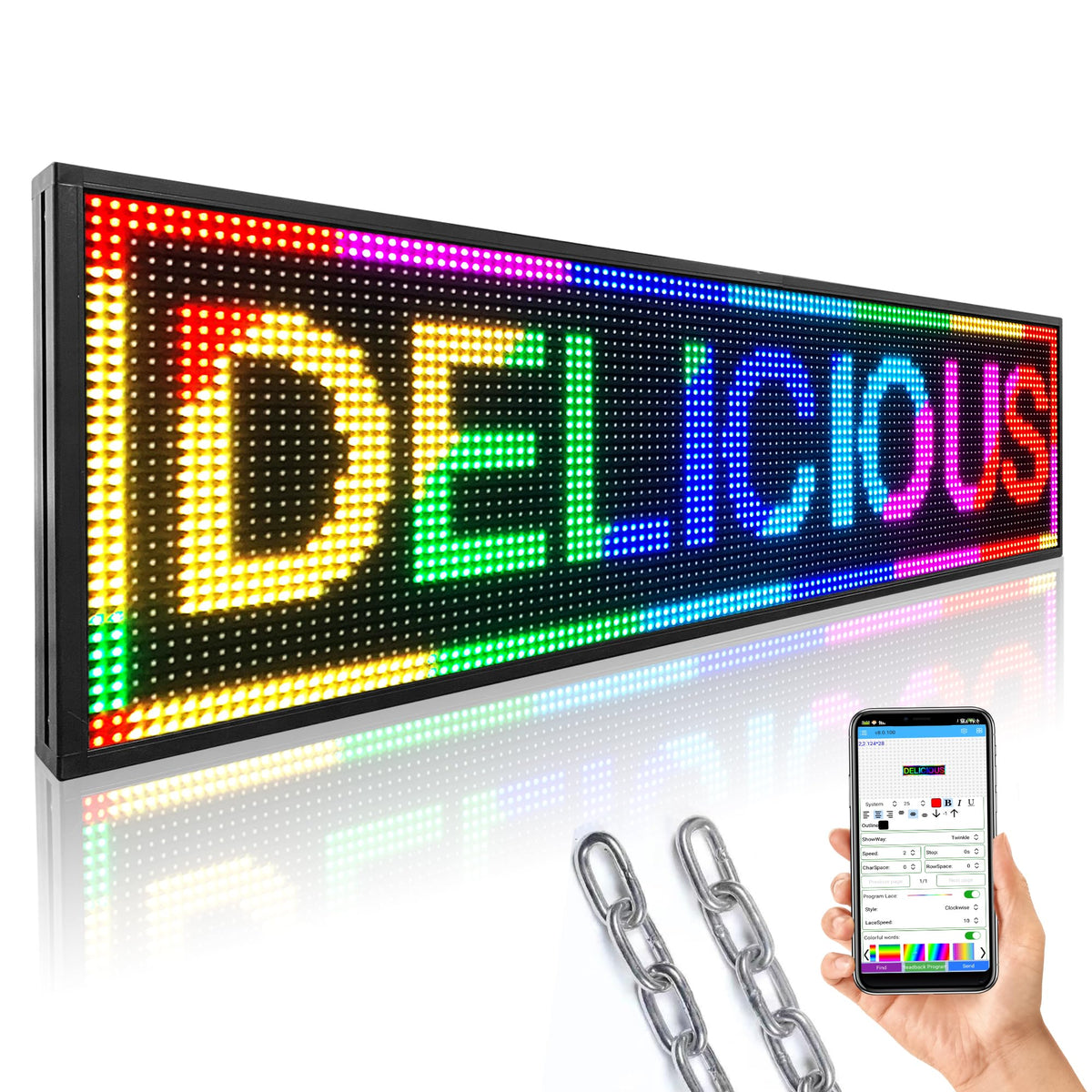 P10 39"x14" Double-Sides LED Advertising Sign Outdoor Digital Billboard with High Brightness, WiFi Programmable for Stores, HD Image/Text Display, Weatherproof & Energy Efficient