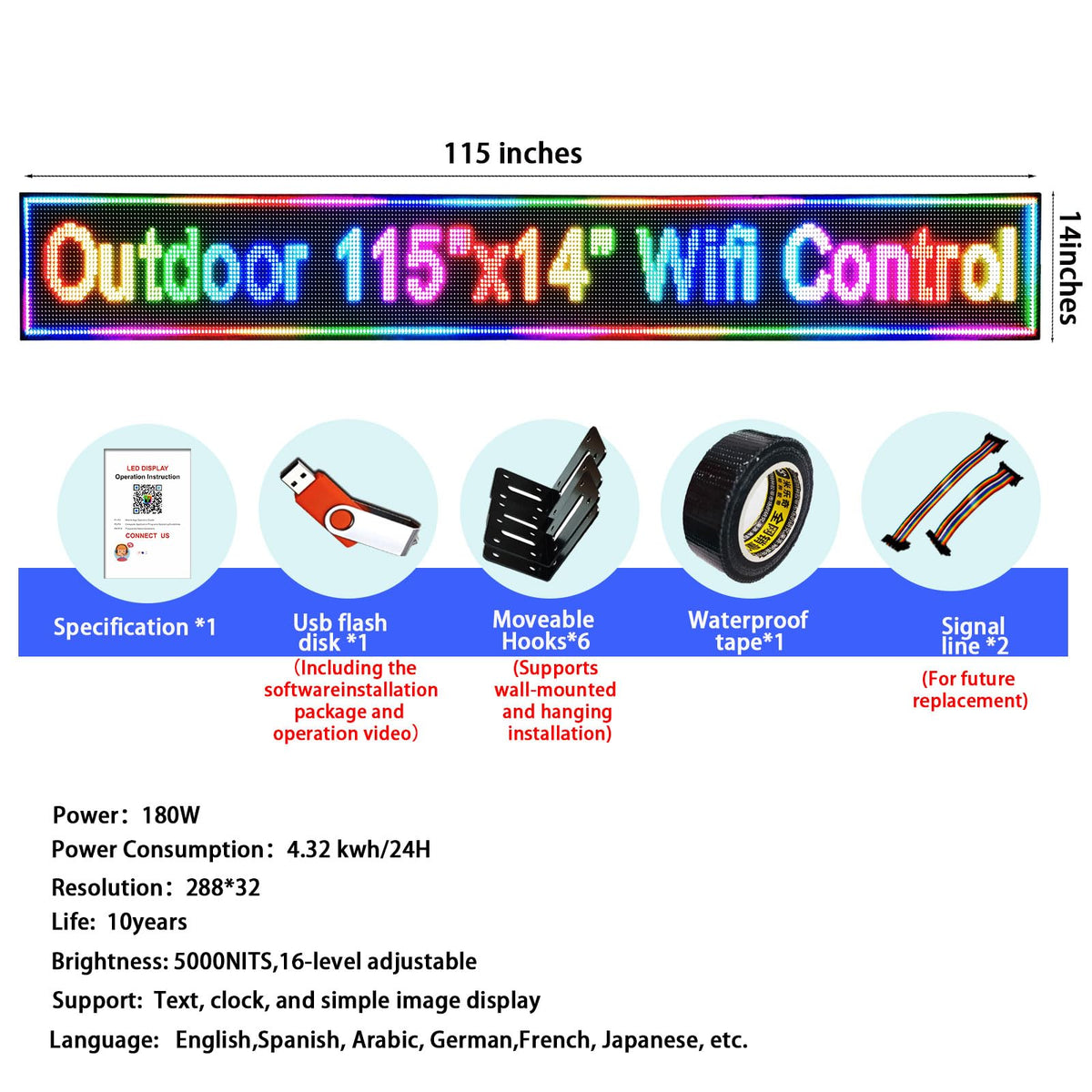 Led Sign Outdoor Programmable Scrolling Digital Open Neon P6 40''x17''