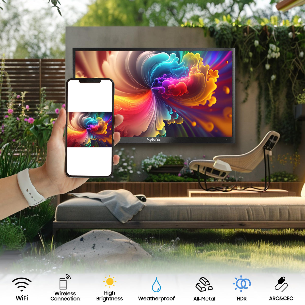 SYLVOX 43 Inch Outdoor TV, Weatherproof Google TV, IP56 Waterproof TVs