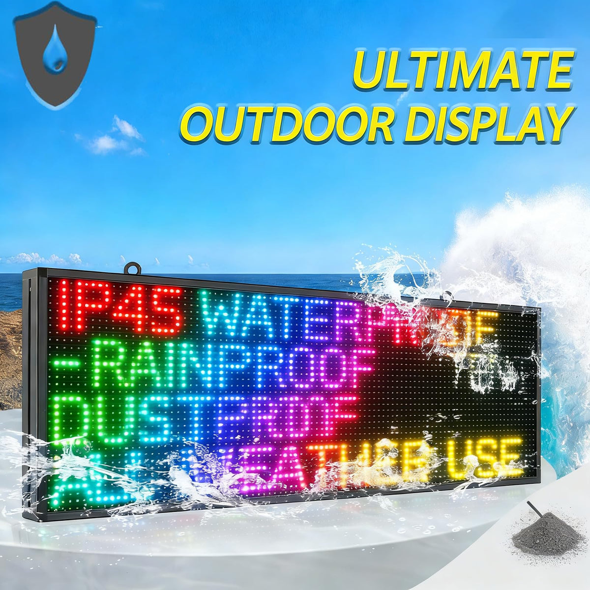Outdoor P10 LED Message Sign 39"x14" Waterproof High Brightness WiFi Programmable Scrolling Text Display Board for Business, Storefront, Restaurant, Church, Events