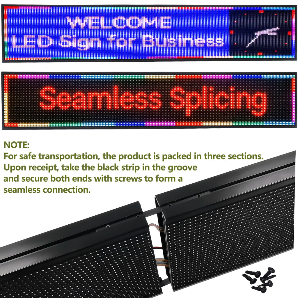 P3 Programmable LED Sign 40"x17" Full Color Outdoor Digital Message Board WiFi Control, IP65 Waterproof, 5000cd Brightness, Scrolling Text/Image/Video Display for Business Store Restaurant Advertising