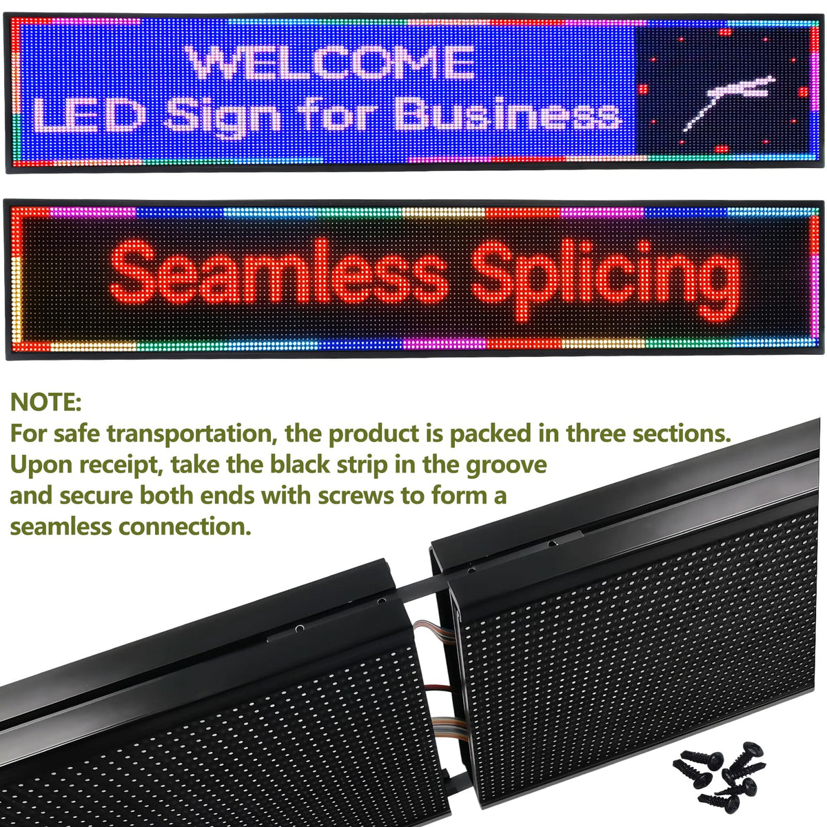 P3 Programmable LED Sign 40"x17" Full Color Outdoor Digital Message Board WiFi Control, IP65 Waterproof, 5000cd Brightness, Scrolling Text/Image/Video Display for Business Store Restaurant Advertising
