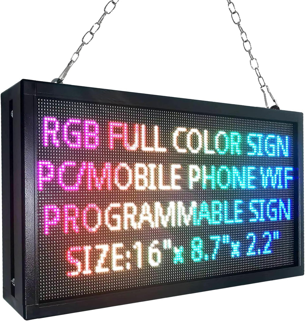 P3 Indoor Programmable LED Sign 16"x8.7", Full Color Message Display Board