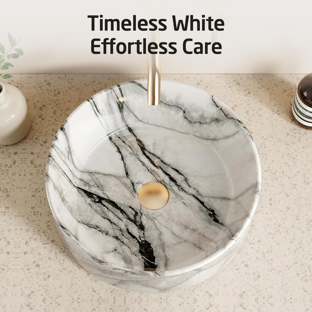 KES 16 Inch Round Vessel Sink, Bowl Sink for Bathrooms, White Ceramic