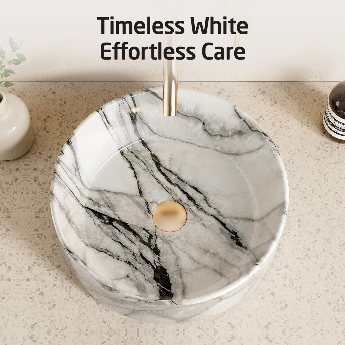 KES 16 Inch Round Vessel Sink, Bowl Sink for Bathrooms, White Ceramic