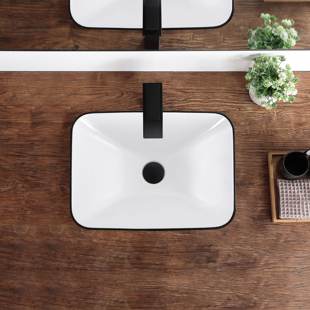 Bathroom Vessel Sink 16.7" X 12.6" Semi Recessed Bathroom Sink Rectangular Drop In Bathroom Sinks with Overflow White Ceramic Vessel Sinks for Bathroom Modern Above Counter Basin Vanity Sink