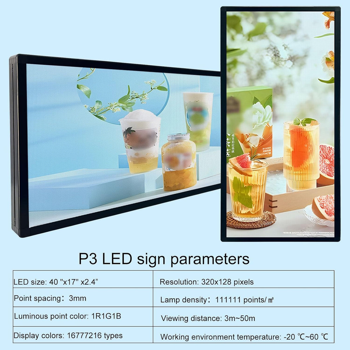 P3 Programmable Scrolling Custom Led Sign Outdoor Digital For Business Display Screen WiFi Control Electronic Message Board Store Advertising Ticker Word Light Bar Open Pixel Panel 40"x18'