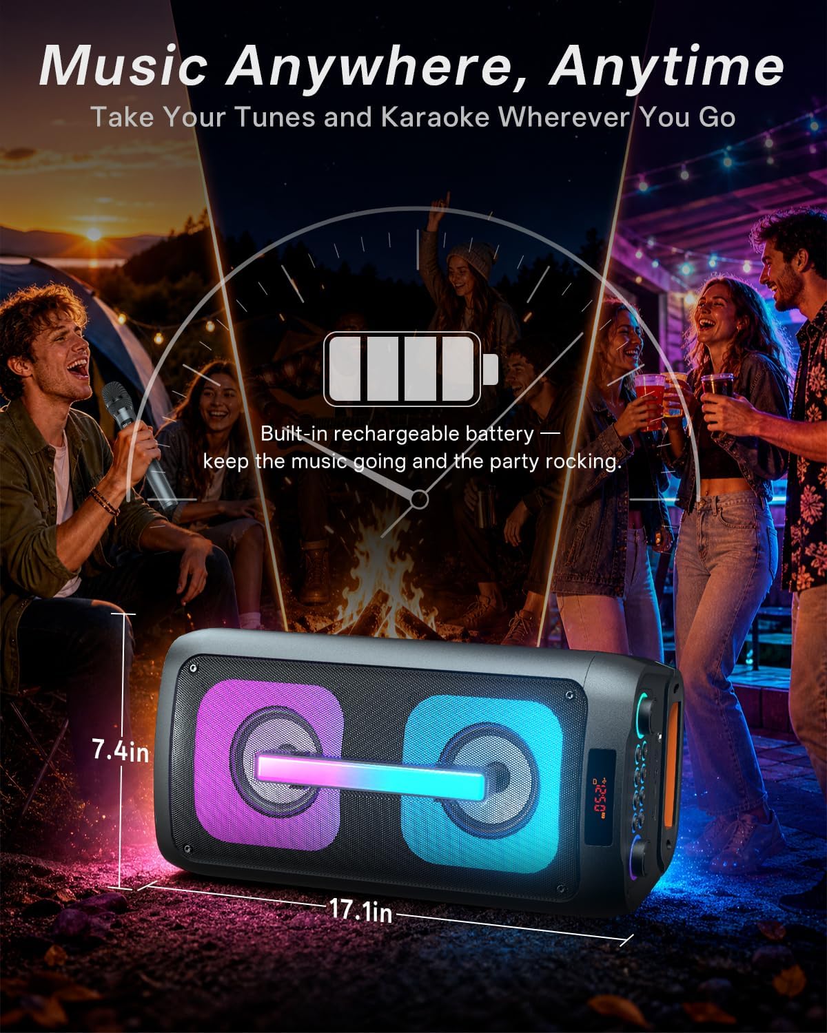 Karaoke Machine Portable Outdoor Speaker with 2 Wireless Microphones