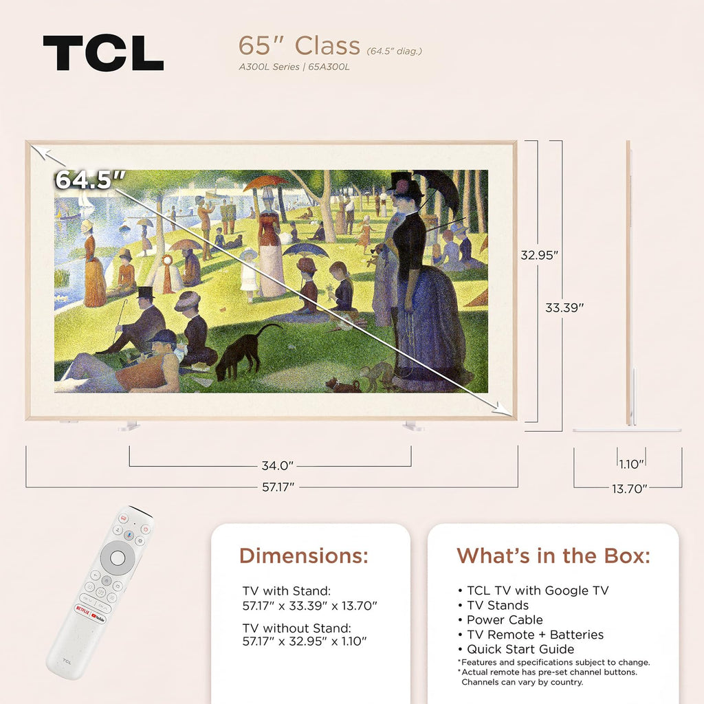 TCL 55" Designer Series Picture Frame TV, QLED 4K, 55A300L, 2026 Version