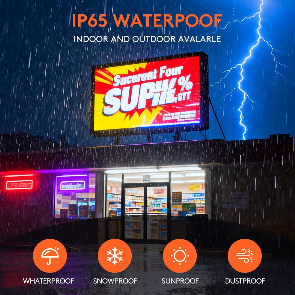 P5 Programmable LED Signs 65"x34" IP65 Waterproof Outdoor Digital Display with WiFi & USB Control, Full-Color 320Ã160 SMD Scrolling Text/Image/Video Advertising Board for Business