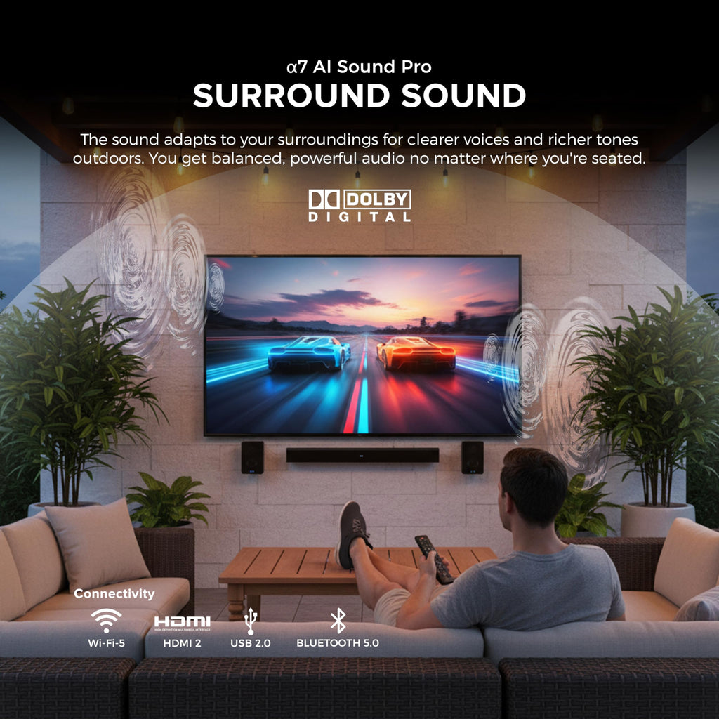 Titan G100 Mini 85 Inch Covered Patio Outdoor TV â 4K UHD QLED IP65 - Google OS, Dolby Vision & Atmos, Onkyo Speakers - Thin Bezel - Weather Resistant - 2-Year Warranty & USA Assembled