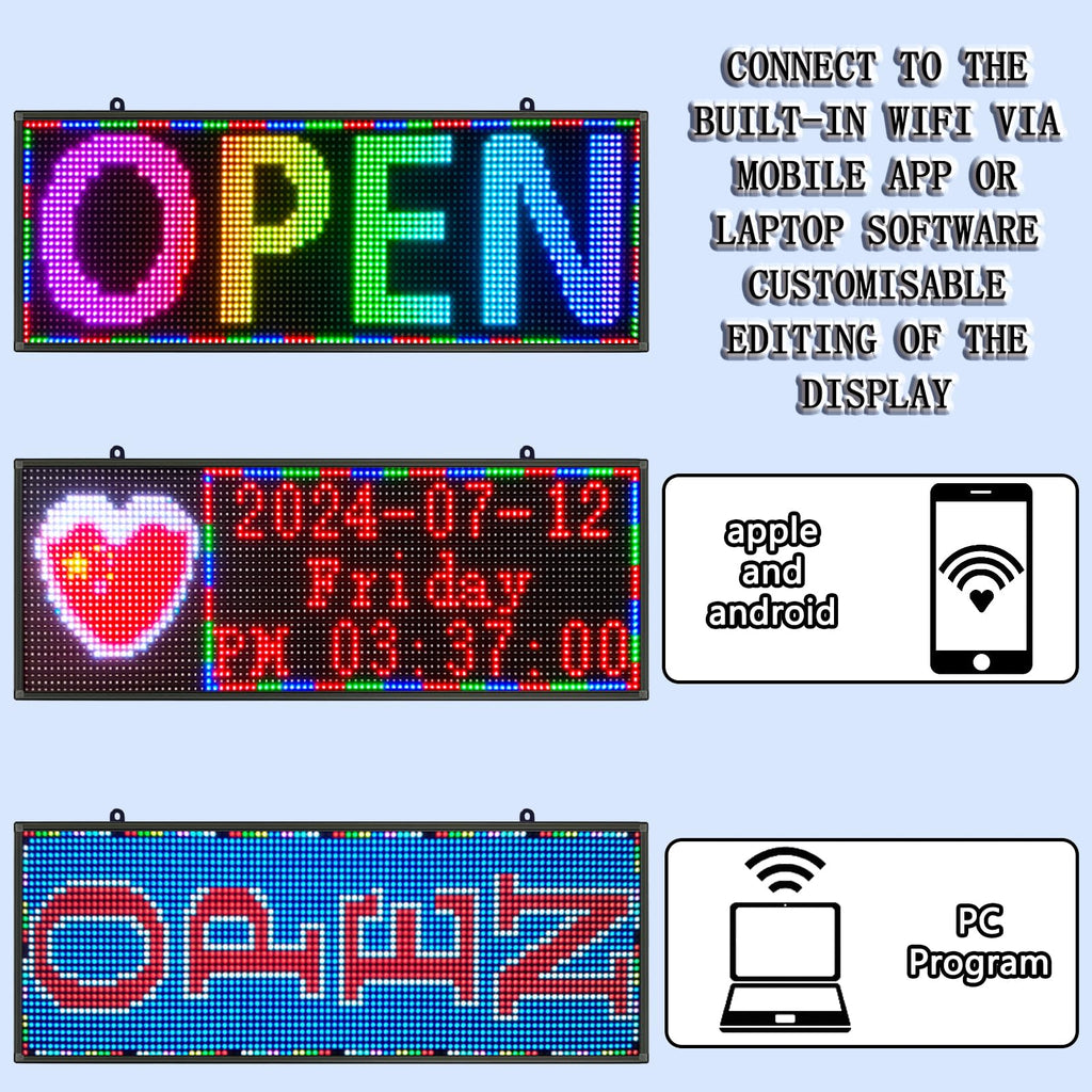 P10 Outdoor Led Sign WiFi Programmable with High Brightness Scrolling LED Sign for Business Digital Advertising Display Electronic Message Board (77''x14'')