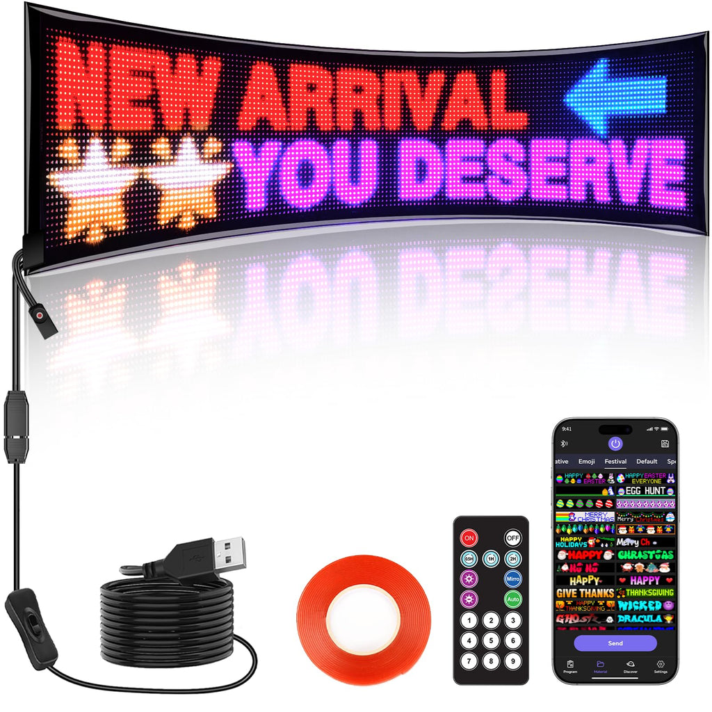 Rayhome Full Color Dual Row Programmable LED Sign, 43''x6.3'' Flexible P5 USB Bluetooth APP Control LED Signs Custom Text Message Pattern Scrolling LED Display for Store Bar Hotel School.