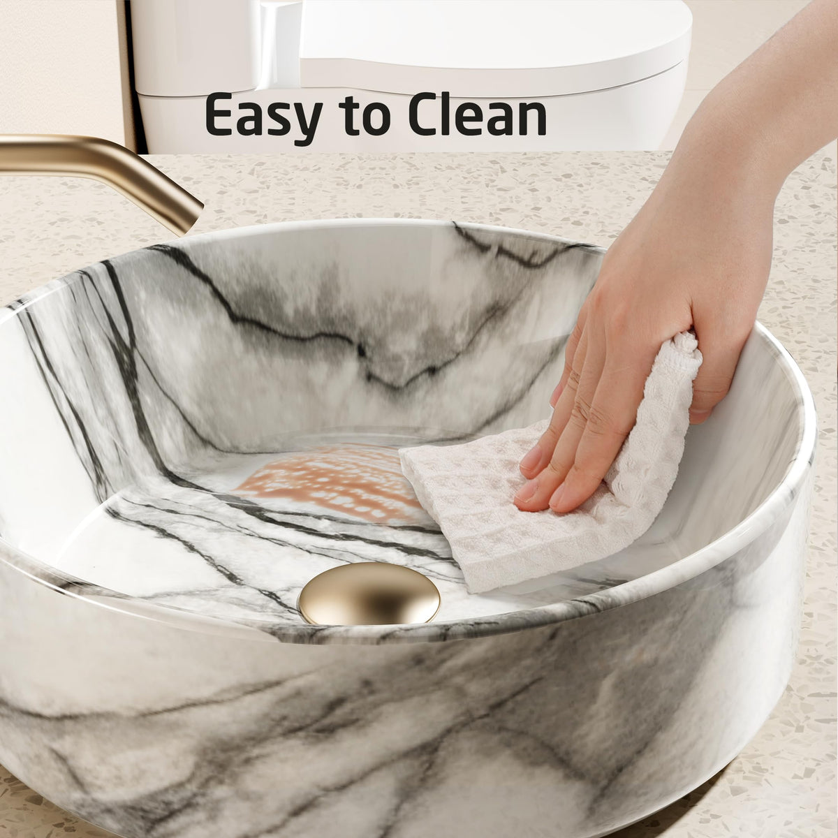 KES 16 Inch Round Vessel Sink, Bowl Sink for Bathrooms, White Ceramic