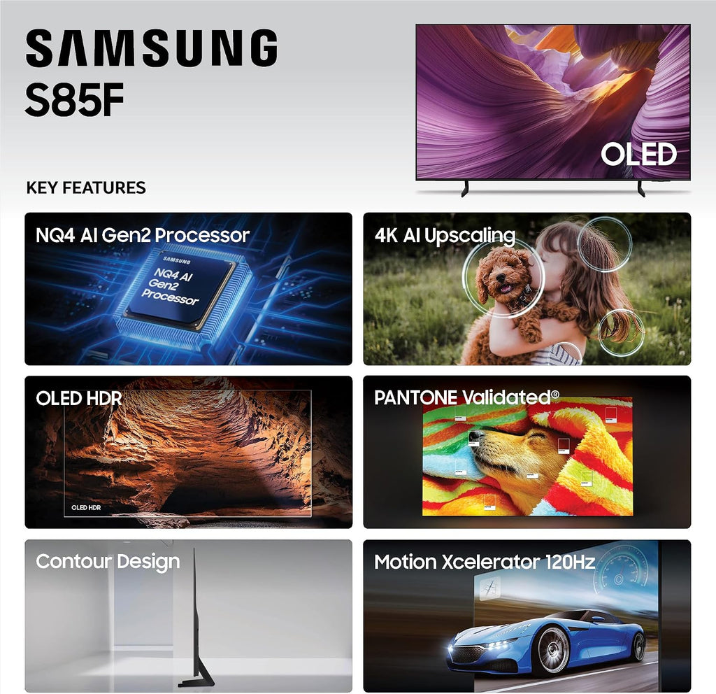 Samsung 77-Inch Class OLED 4K S85F Series, Vision AI Smart TV (2025 Model, 77S85F) Object Tracking Sound Lite w/Dolby Atmos, NQ4 AI Gen2 Processor, Contour Design, Color Booster Pro, Alexa Built-in