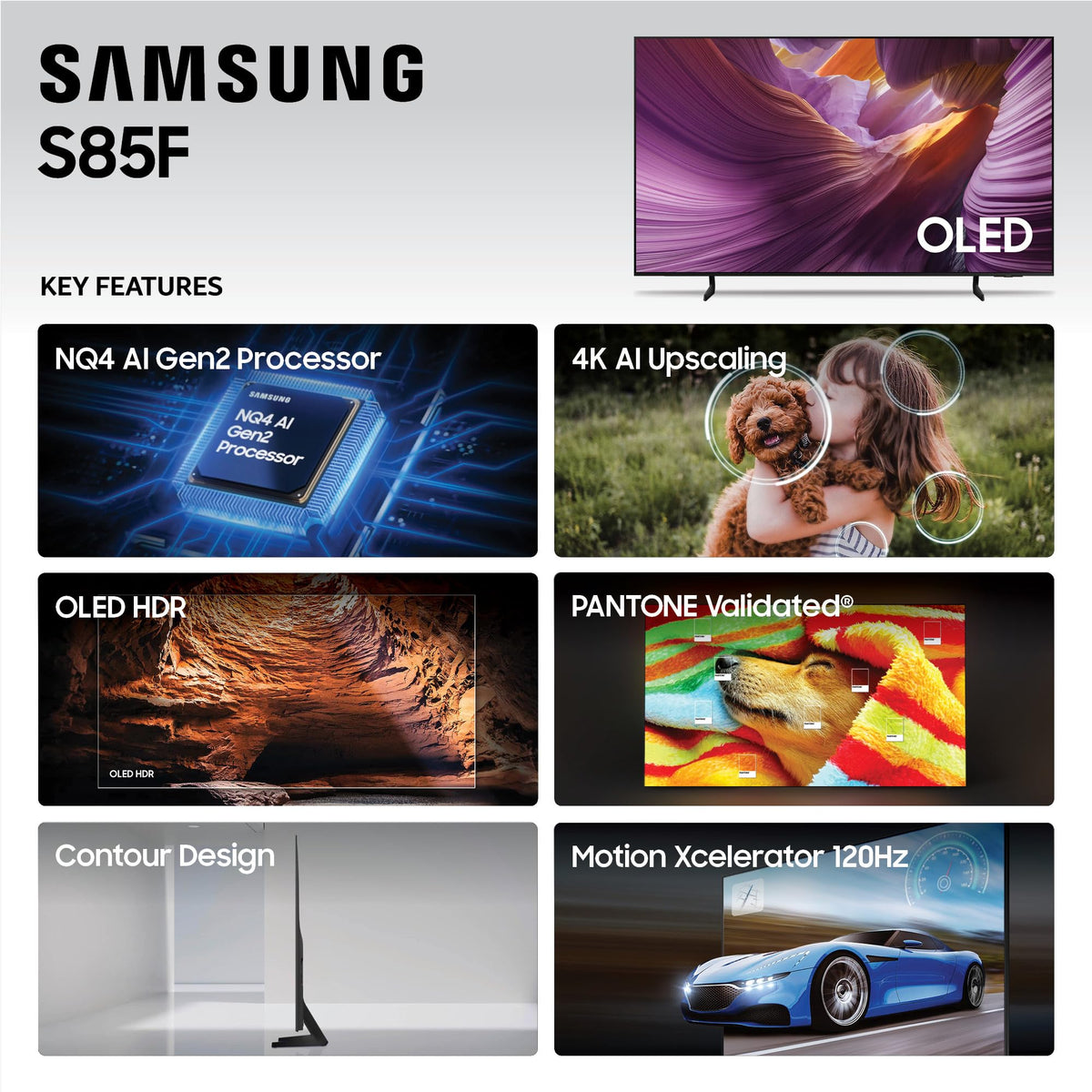 Samsung 77-Inch Class OLED 4K S85F Series, Vision AI Smart TV (2025 Model, 77S85F) Object Tracking Sound Lite w/Dolby Atmos, NQ4 AI Gen2 Processor, Contour Design, Color Booster Pro, Alexa Built-in