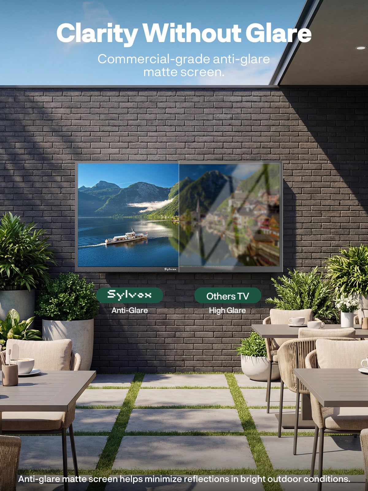 SYLVOX 75" QLED Outdoor TV, Smart Google TV, Anti-Glare 4K UHD, Dolby Atmos