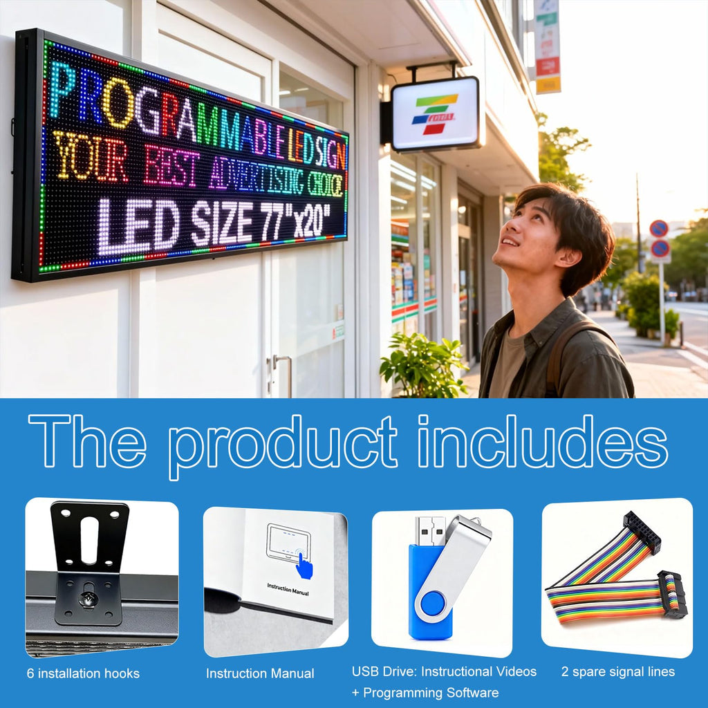 P6(40" * 17") Digital Programmable Scrolling Led Sign Scrolling Outdoor For Business message Board Display Screen Electronic Menu Board Wifi Control Word Light