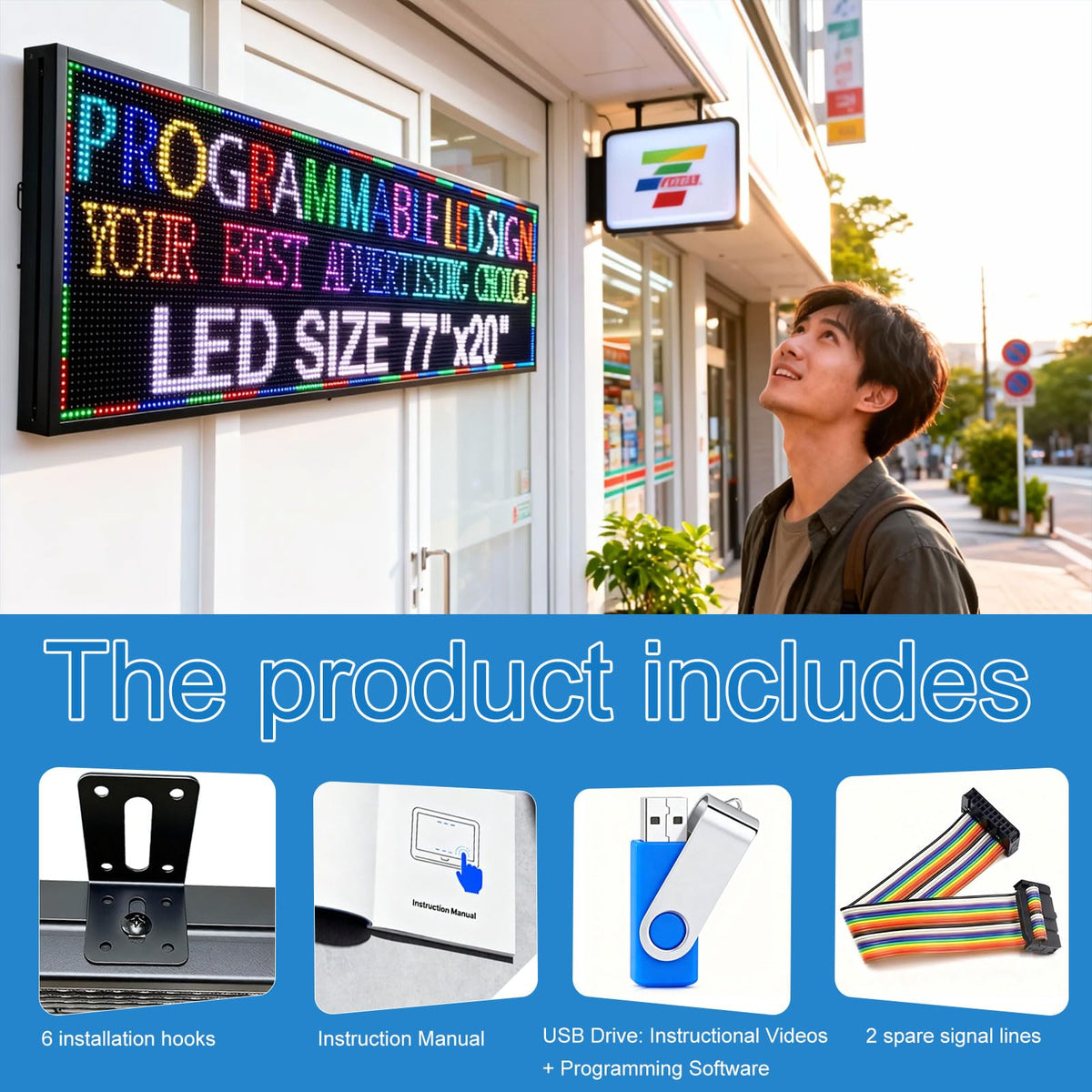 P6(40" * 17") Digital Programmable Scrolling Led Sign Scrolling Outdoor For Business message Board Display Screen Electronic Menu Board Wifi Control Word Light