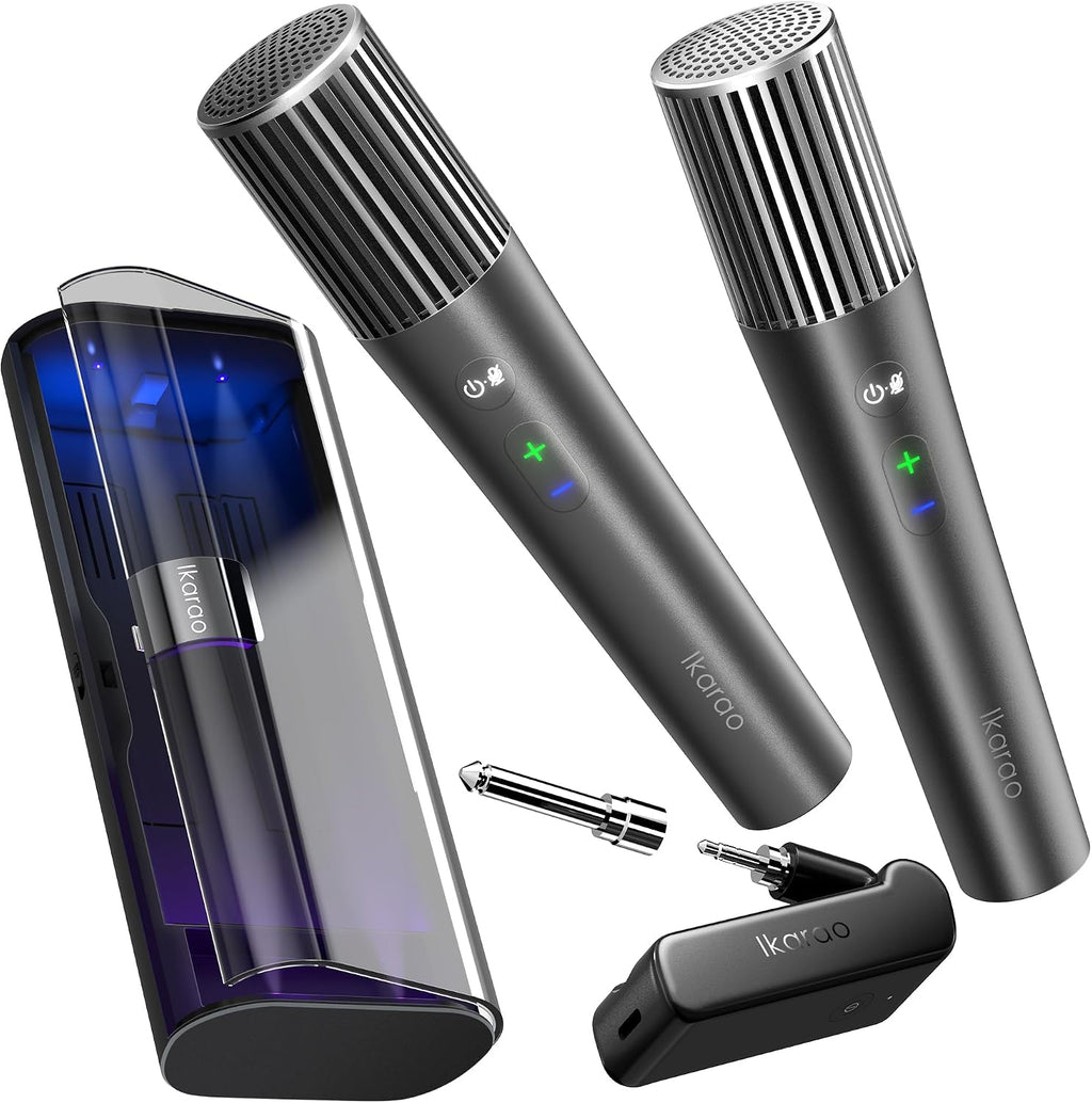 Ikarao Wireless Karaoke Microphone, UV Self-Cleaning Case, 2 Mics for JBL