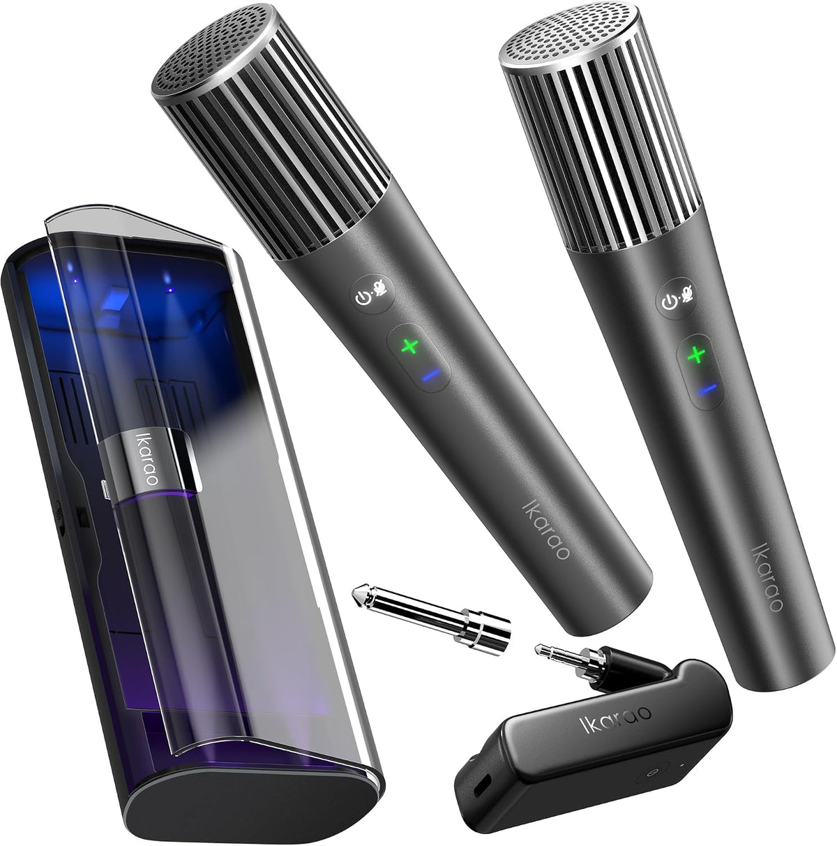Ikarao Wireless Karaoke Microphone, UV Self-Cleaning Case, 2 Mics for JBL