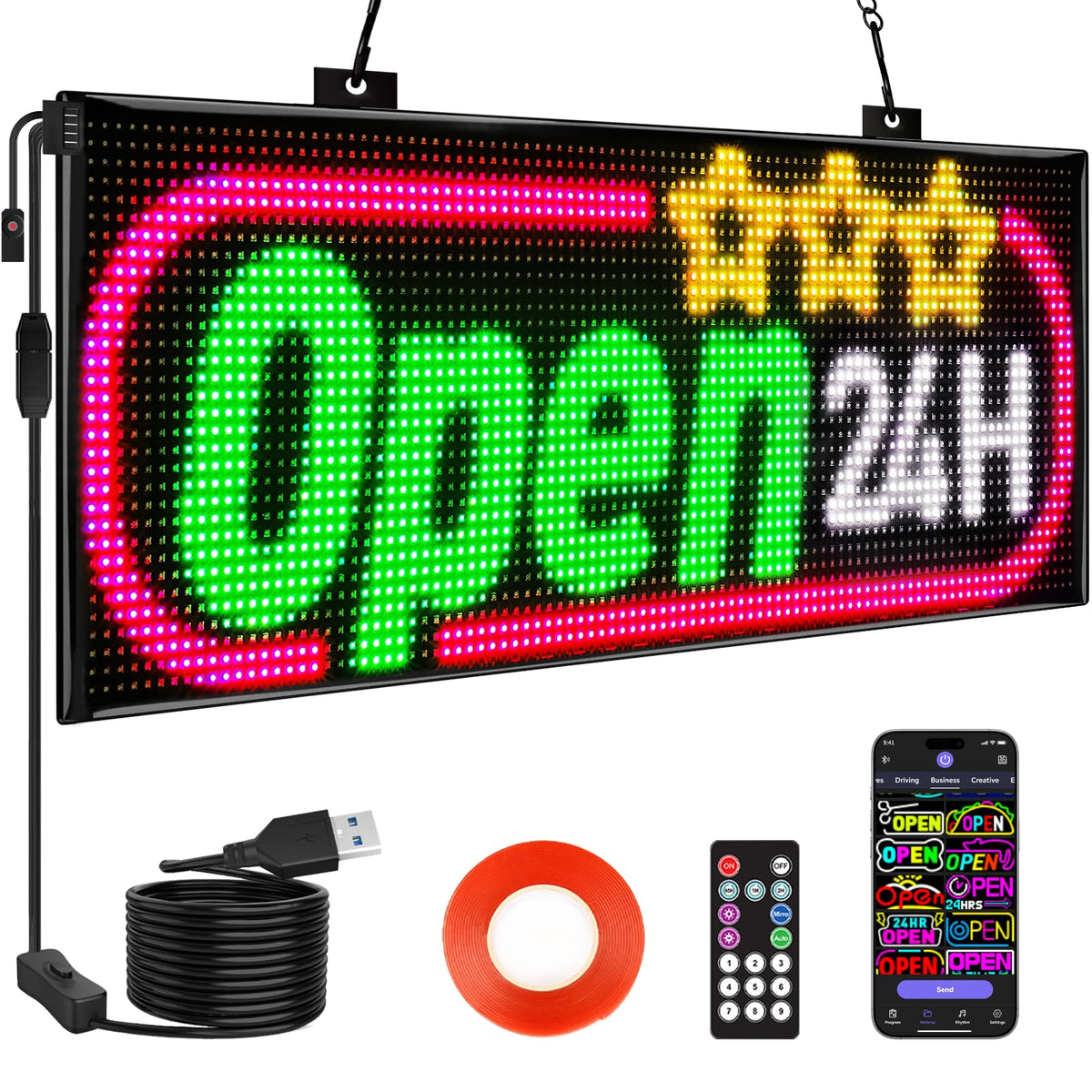 Rayhome 58''x8'' Large Multiple Programmable LED Sign, Full Color Bright Scrolling LED Signs, Bluetooth APP Control Custom Text Pattern Animation digital Display for Store Hotel Bar