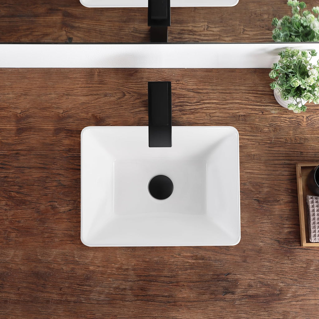 Bathroom Vessel Sink 16.7" X 12.6" Semi Recessed Bathroom Sink Rectangular Drop In Bathroom Sinks with Overflow White Ceramic Vessel Sinks for Bathroom Modern Above Counter Basin Vanity Sink