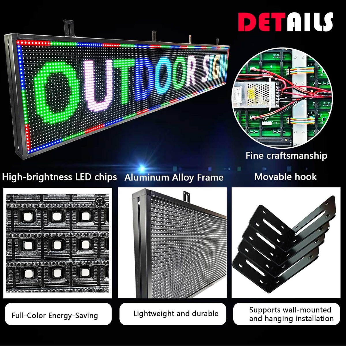 HS P10 77''x14'' Led sign Outdoor Digital Open Neon Programmable Scrolling
