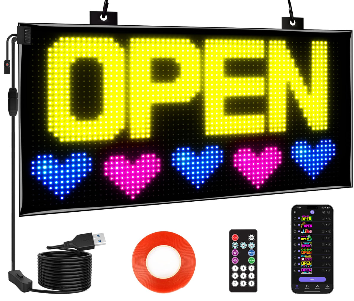 KJOY Bright Large Programmable LED Sign, 77''x8'' Flexible Scrolling LED Sign, Bluetooth App Control Custom Text Digital LED Display for Store, Schools, coffee, shop, Hotel