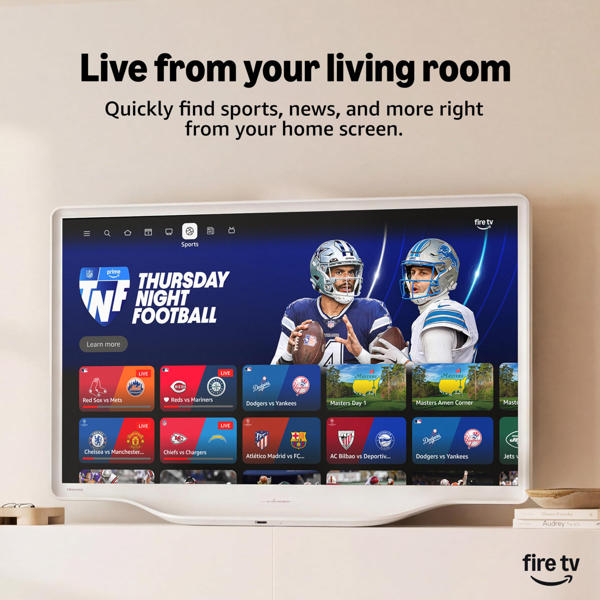 Hisense 43-Inch S5 DÃ©coTV Series Hi-QLED 4K UHD Smart Fire TV (43S5QF, 2026 Model) â Versatile Fit, HiâQLED Color, Dolby Vision & Atmos, VRR Gaming, Stream Live TV Without Cable