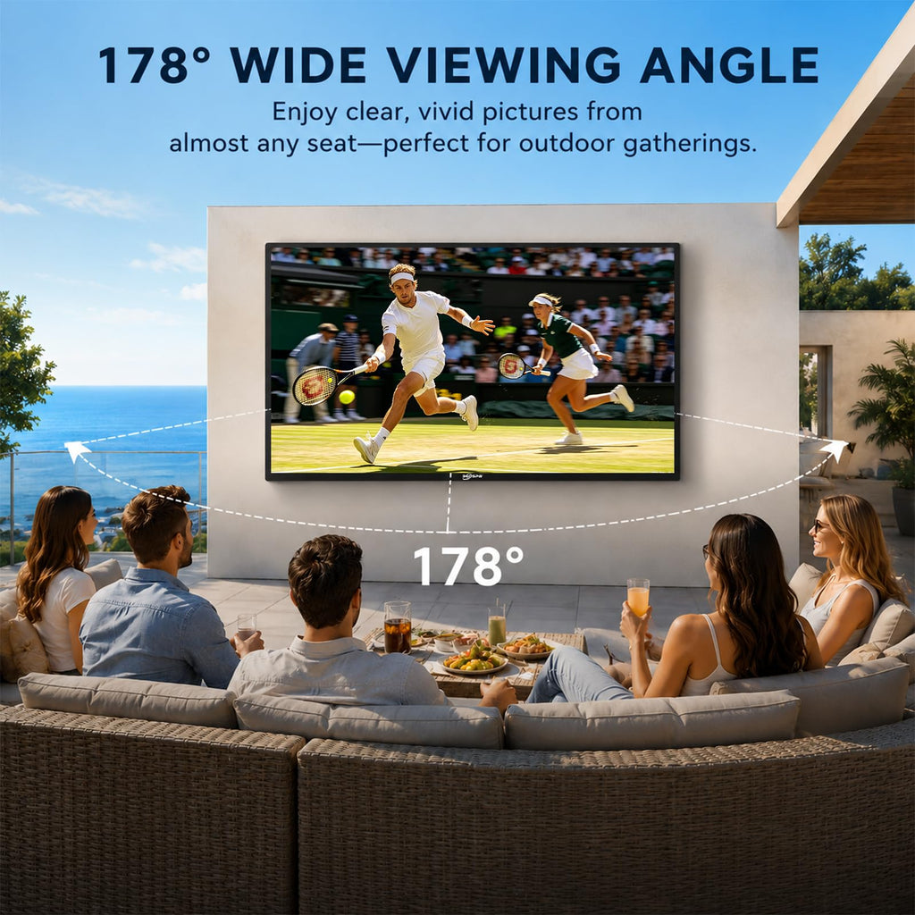 360SPB 55" Outdoor TV, 4K Ultra HD Google TV, 1000nits Sunlight Outdoor TVs, IP65 Weatherproof TV, Voice Control, Screen Mirroring, Compatible with Dolby, Family Patios & Terraces, Local News, Sports