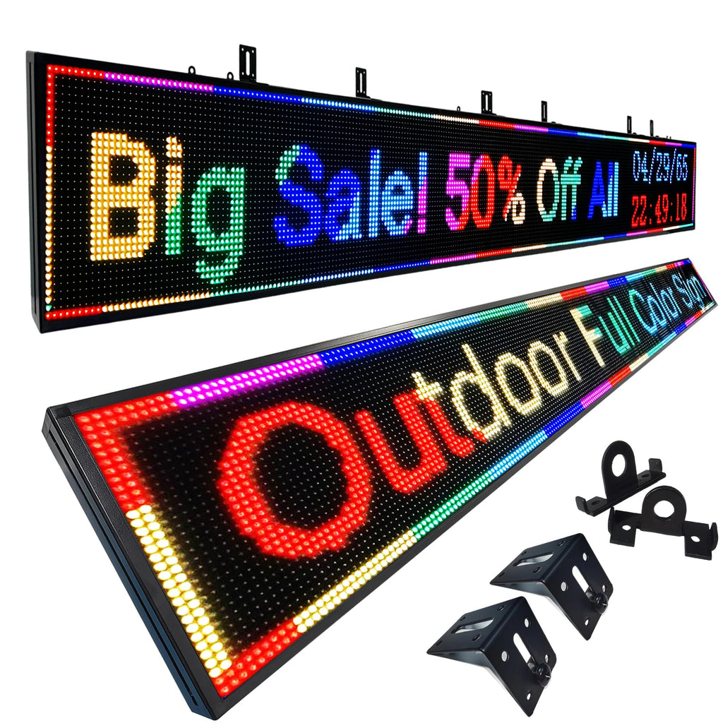 P3 Programmable LED Sign 40"x17" Full Color Outdoor Digital Message Board WiFi Control, IP65 Waterproof, 5000cd Brightness, Scrolling Text/Image/Video Display for Business Store Restaurant Advertising