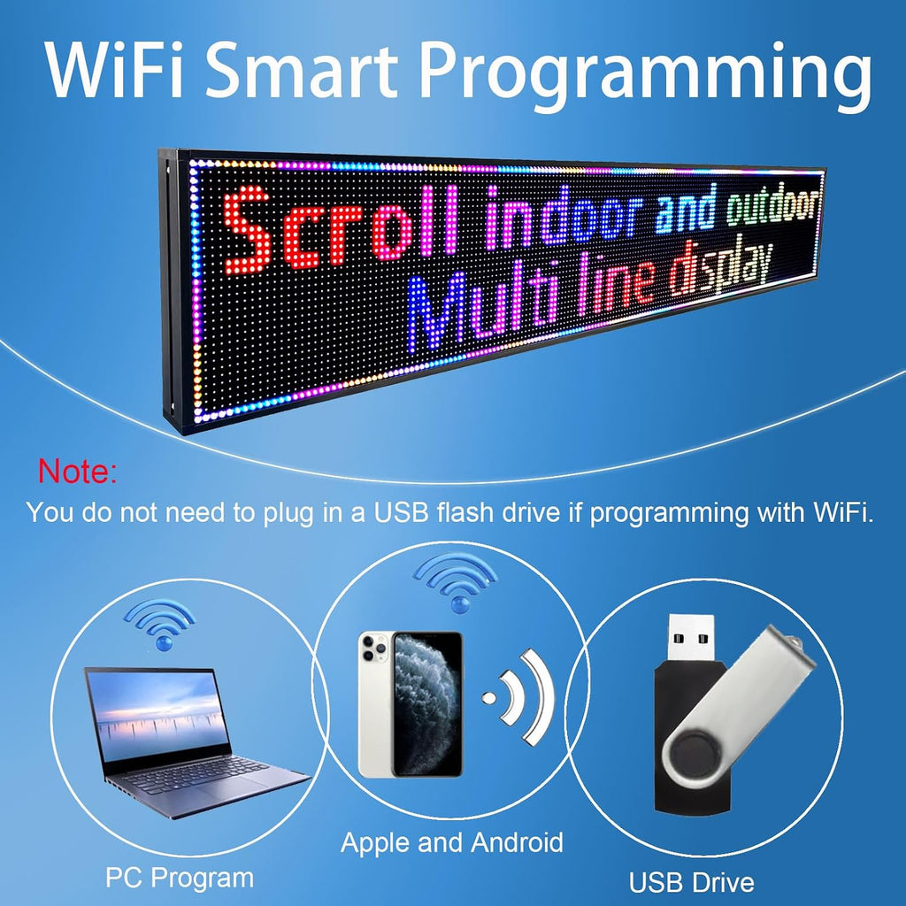 P10 Outdoor Led Sign Programmable Scrolling Digital Display Screen Message Board Bar Custom WiFi Control Store Advertising Open Sign for Businesses Electronic Full Color Word Light (115"x14")