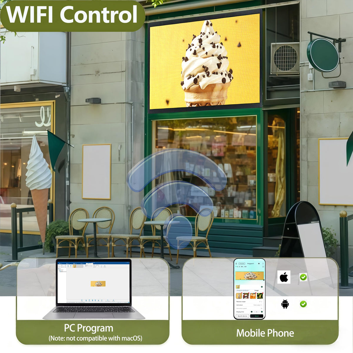 P3 Programmable LED Sign 40"x17" Full Color Outdoor Digital Message Board WiFi Control, IP65 Waterproof, 5000cd Brightness, Scrolling Text/Image/Video Display for Business Store Restaurant Advertising