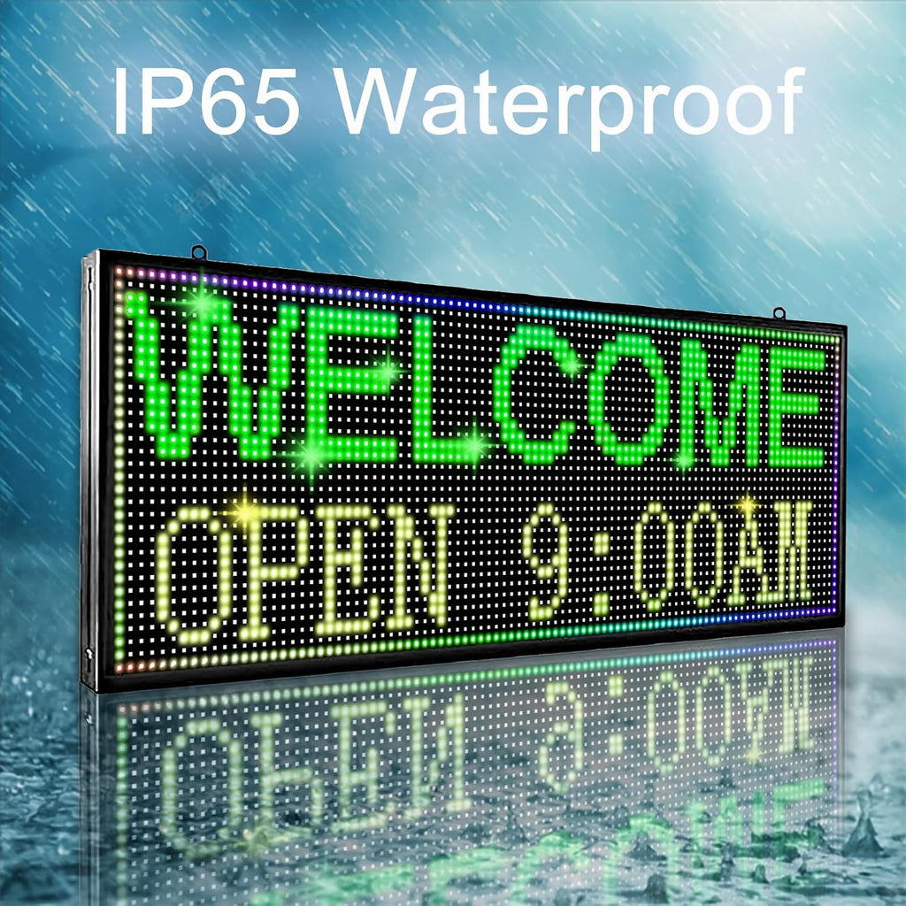 P10 Programmable Outdoor LED Sign, 39x14 Inch WiFi-Controlled Full Color Scrolling LED Sign, High Brightness Waterproof Digital Message Board for Business Advertising