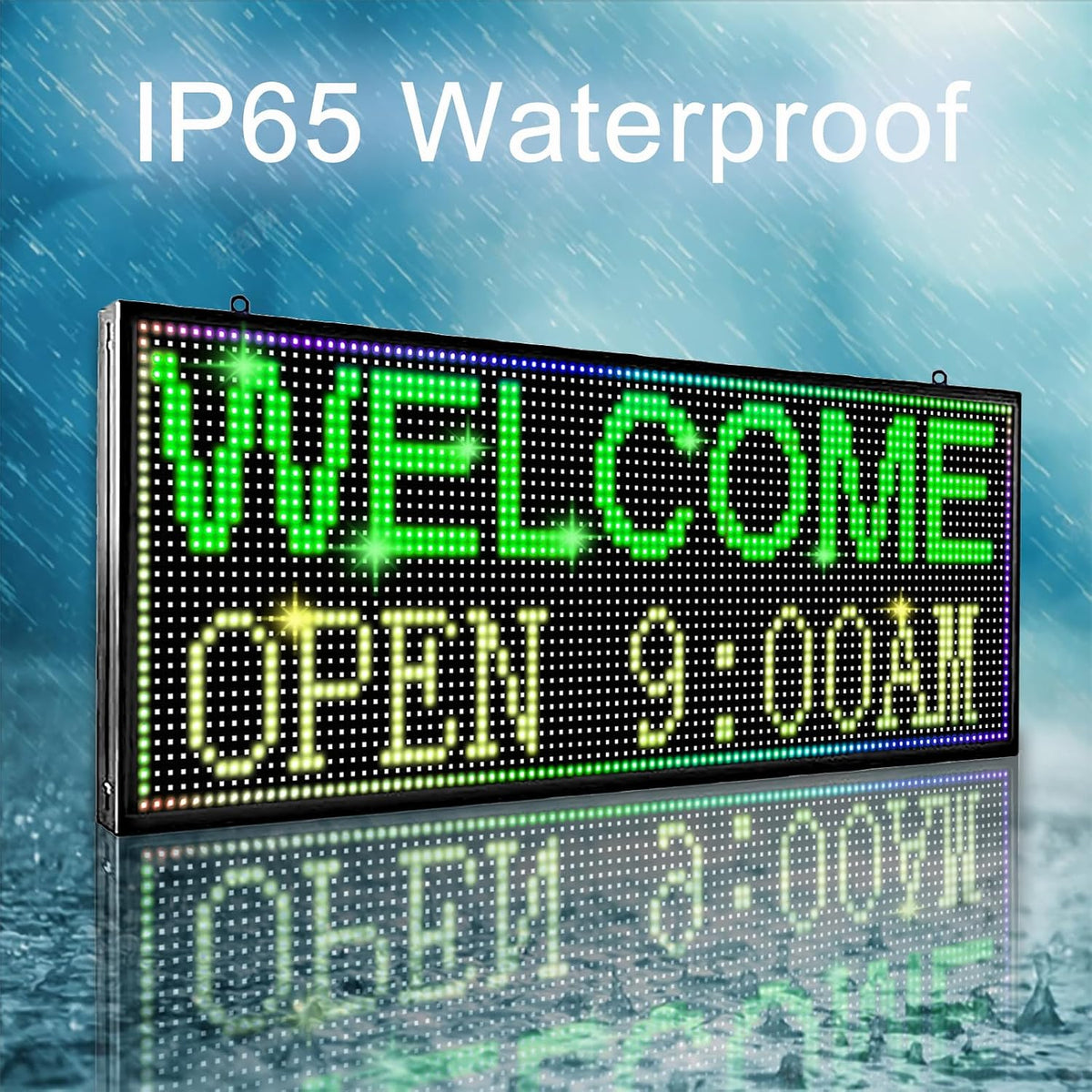 P10 Programmable Outdoor LED Sign, 39x14 Inch WiFi-Controlled Full Color Scrolling LED Sign, High Brightness Waterproof Digital Message Board for Business Advertising