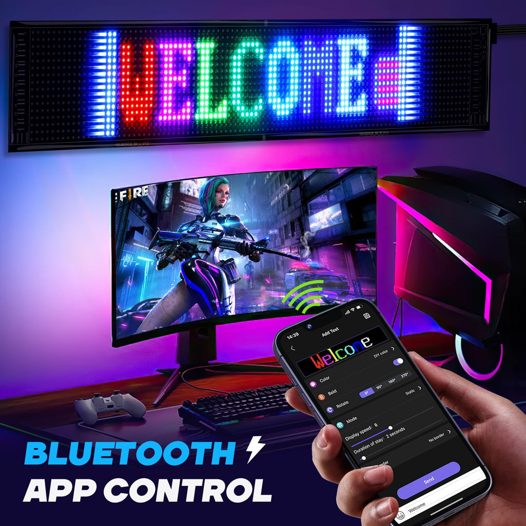KJOY Bright Large Programmable LED Sign, 77''x8'' Flexible Scrolling LED Sign, Bluetooth App Control Custom Text Digital LED Display for Store, Schools, coffee, shop, Hotel