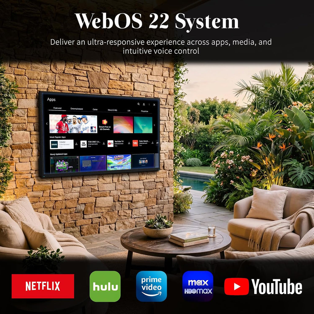 55 Inch Outdoor TV, 2000 Nits Ultra Bright 4K UHD Weatherproof Television, IP55 Waterproof Smart Outside TV with WebOS for Sunlight, Backyard, Poolside, Deck & Patio