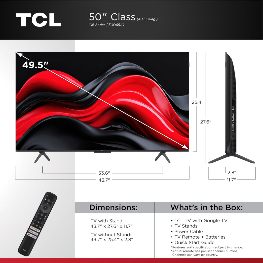 TCL 98-Inch Q65 QLED 4K UHD Smart TV with Google TV (98Q651G, 2024 Model) Dolby Vision, Dolby Atmos, HDR Pro+, Game Accelerator Enhanced Gaming, Voice Remote, Works with Alexa, Streaming Television