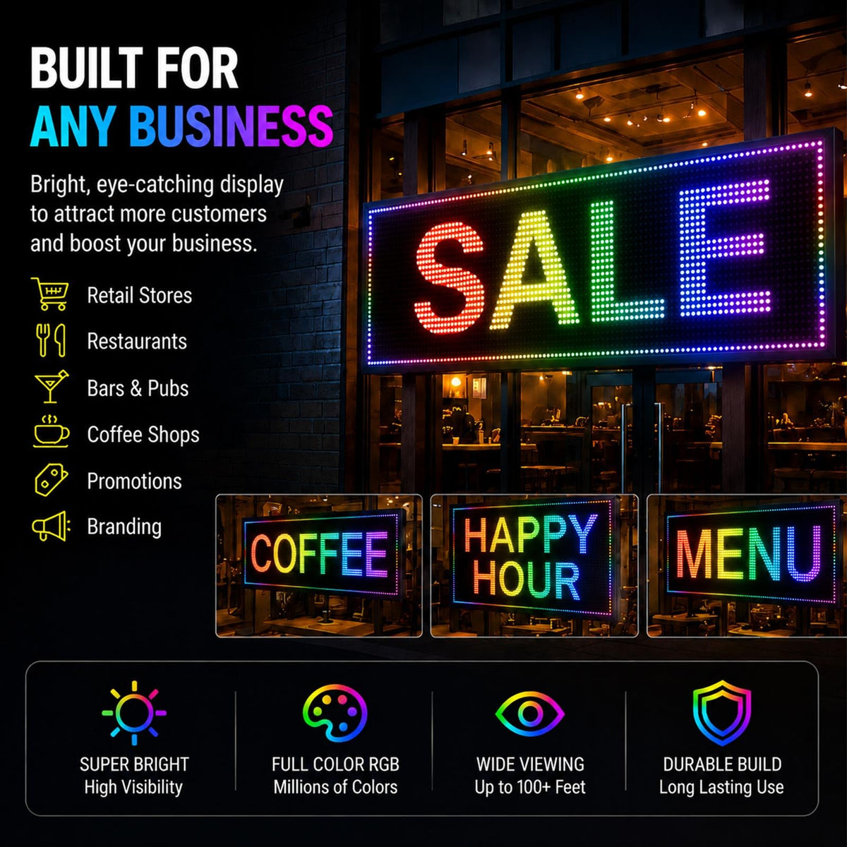 P3 Outdoor Programmable LED Sign, Full Color Digital Display for Business