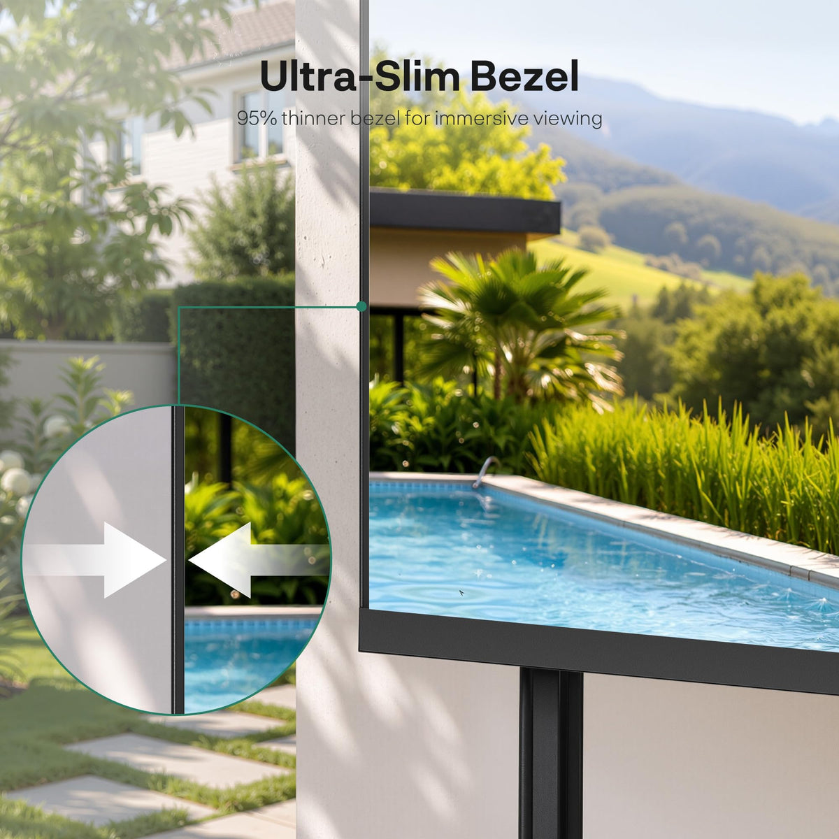 SYLVOX 65'' Outdoor TV, Premium Ultra-Narrow Bezel, IP56 Weatherproof, 1,000-Nit 4K UHD Anti-Glare Screen, Smart Google TV, All-Metal Durable Outdoor TV for Deck, Patio, Partial Sun (Frameless, 2026)