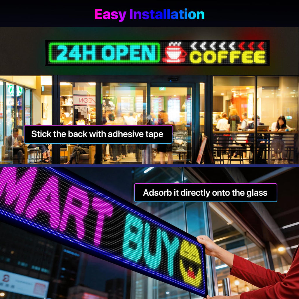 HYPERLITE Scrolling LED Sign: Custom Text LED Display 35.4" x 7.6" - USB LED Advertising Sign - Programmable LED Sign - for Business Party Birthday Decorations