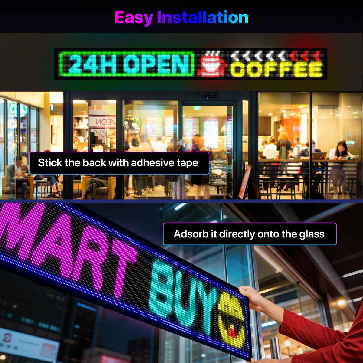 HYPERLITE Scrolling LED Sign: Custom Text LED Display 35.4" x 7.6" - USB LED Advertising Sign - Programmable LED Sign - for Business Party Birthday Decorations