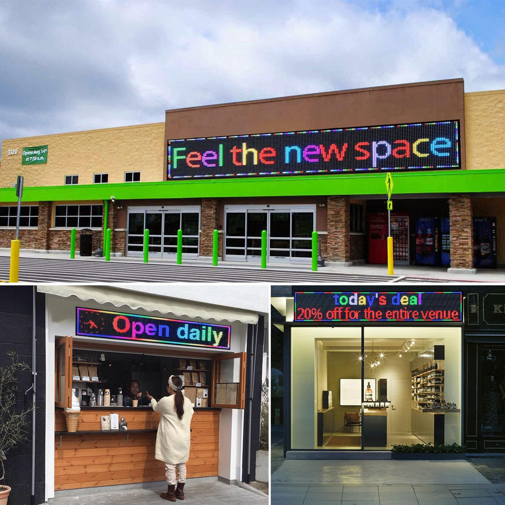 P10 Outdoor Led Sign Programmable Scrolling Digital Display Screen Message Board Bar Custom WiFi Control Store Advertising Open Sign for Businesses Electronic Full Color Word Light (115"x14")
