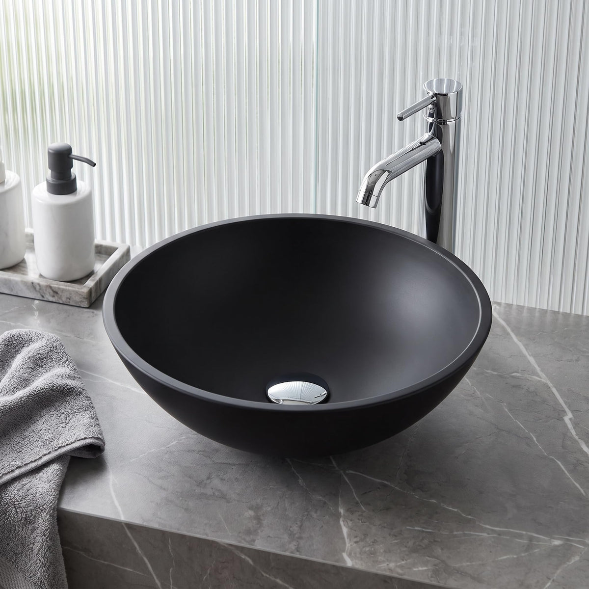 Vigo Vessel Sink Copper - 17â Artistic Round Bowl Sink for Bathrooms, Tempered Glass Above Counter Bathroom Sink with NonStickShield, QuickDrain & TempGuard, Modern Luxury Design
