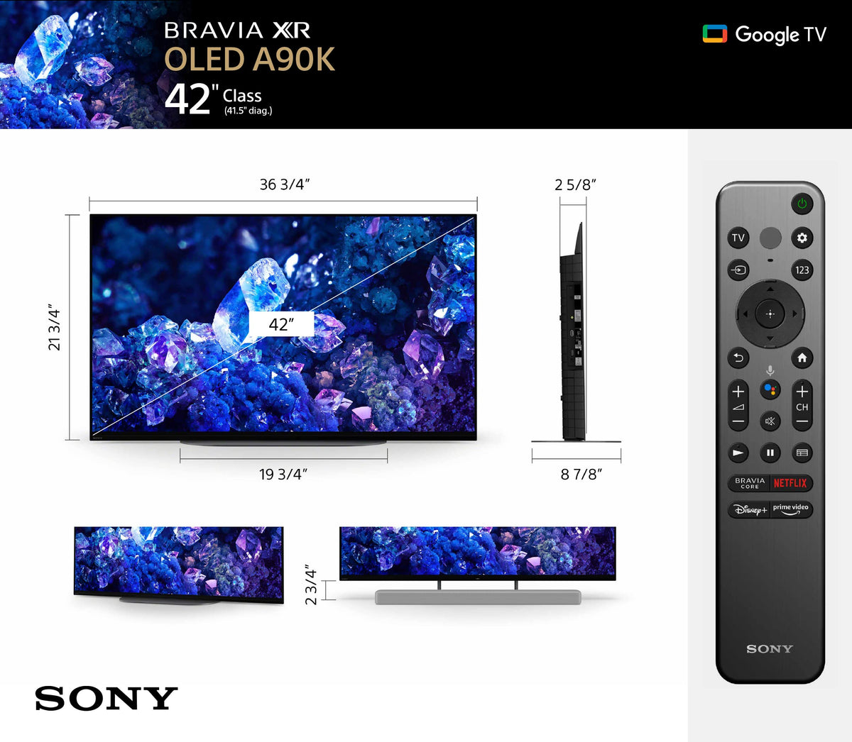 Sony 48 Inch A90K BRAVIA XR 4K HDR TV OLED Smart Google TV (XR-48A90K)