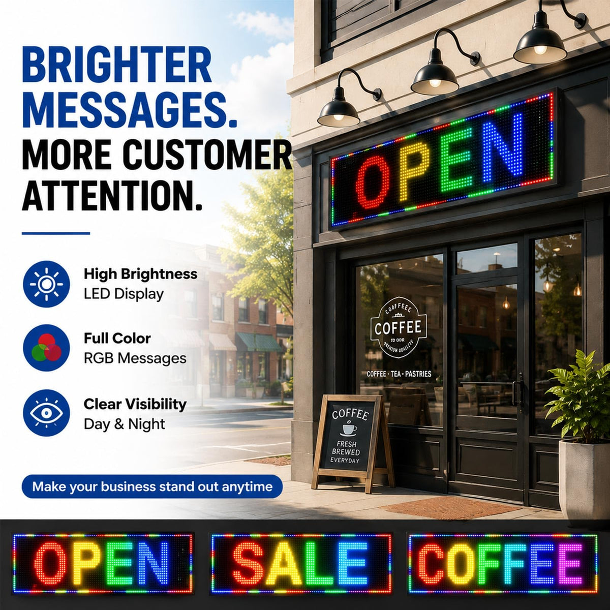 P10 Outdoor Led Sign Programmable Scrolling Digital Display Screen Message Board Bar Custom WiFi Control Store Advertising Open Sign for Businesses Electronic Full Color Word Light (115"x14")