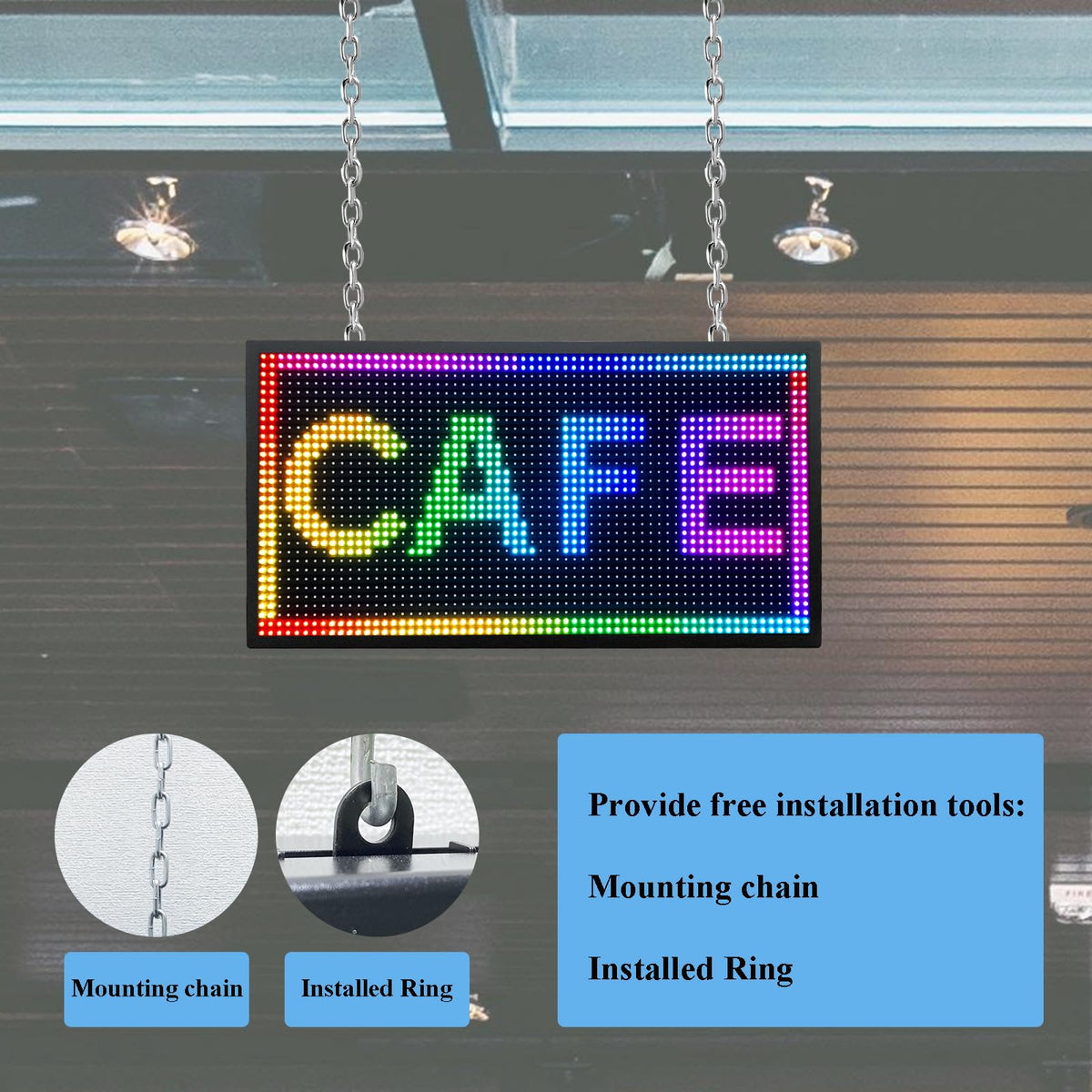 P10 Outdoor RGB Full Color WiFi Programmable Bright LED Scrolling Message Display Board 65âx14â Led Sign, Led Digital Sign Board, Perfect Solution for Store Advertising