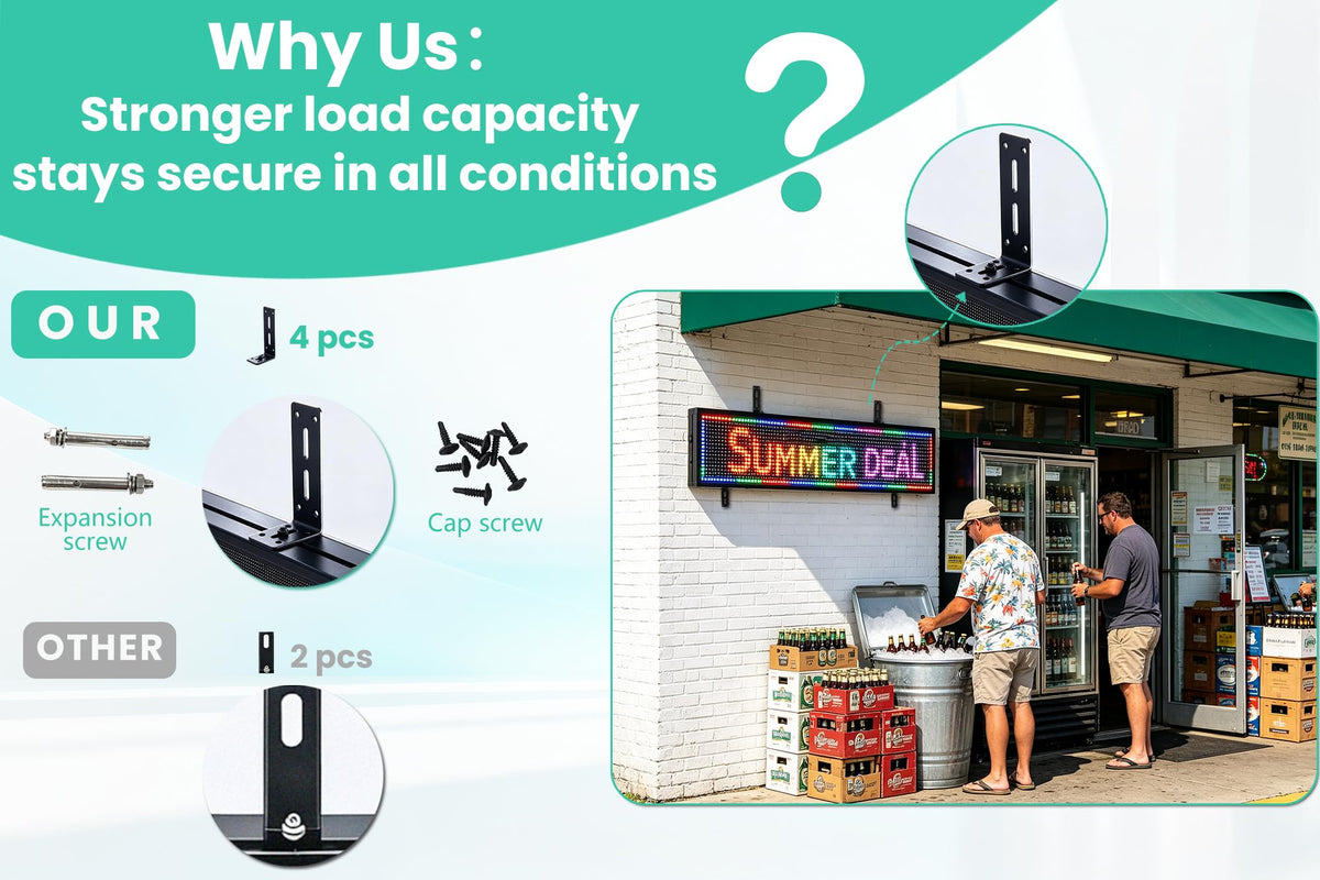 HCTCPALS P5 Outdoor LED Sign 65''x34'' Full-Color Programmable Digital Message Board High-Brightness IP65 Waterproof LED Display with WiFi & USB Control,Scrolling Message Board for Business Advertising-Text/Image/Video